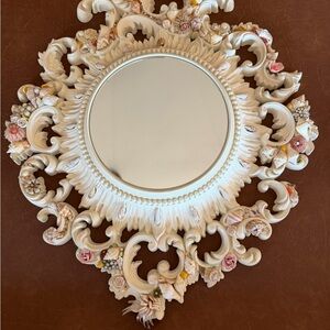 Elegant Cream Floral Seashell Wall Mirror